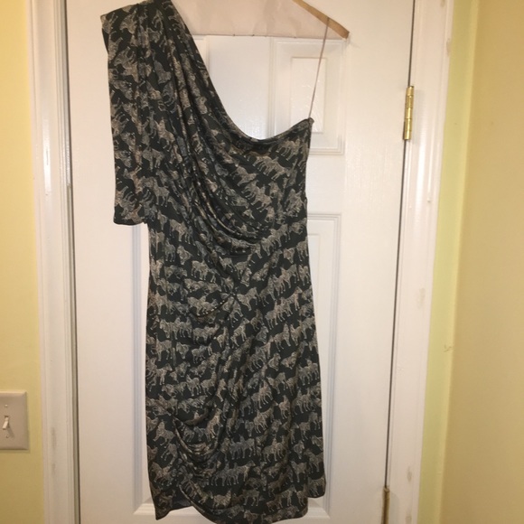 EUC Eva Franco Zebra one shoulder dress Sz. 6 - Picture 3 of 8